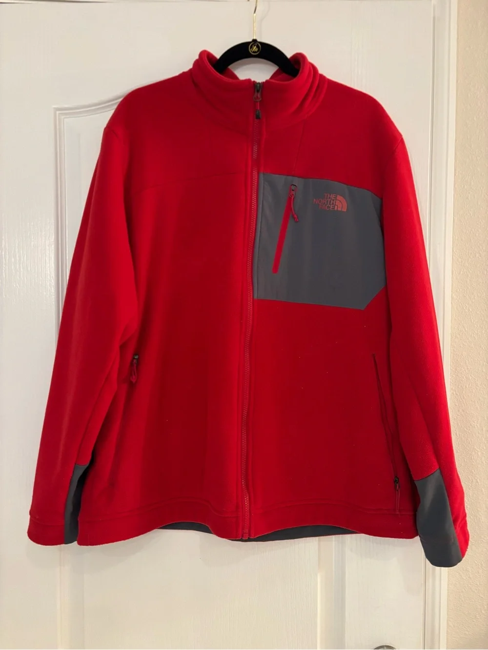 The North Face Red Fleece Jacket with Gray Chest Panel